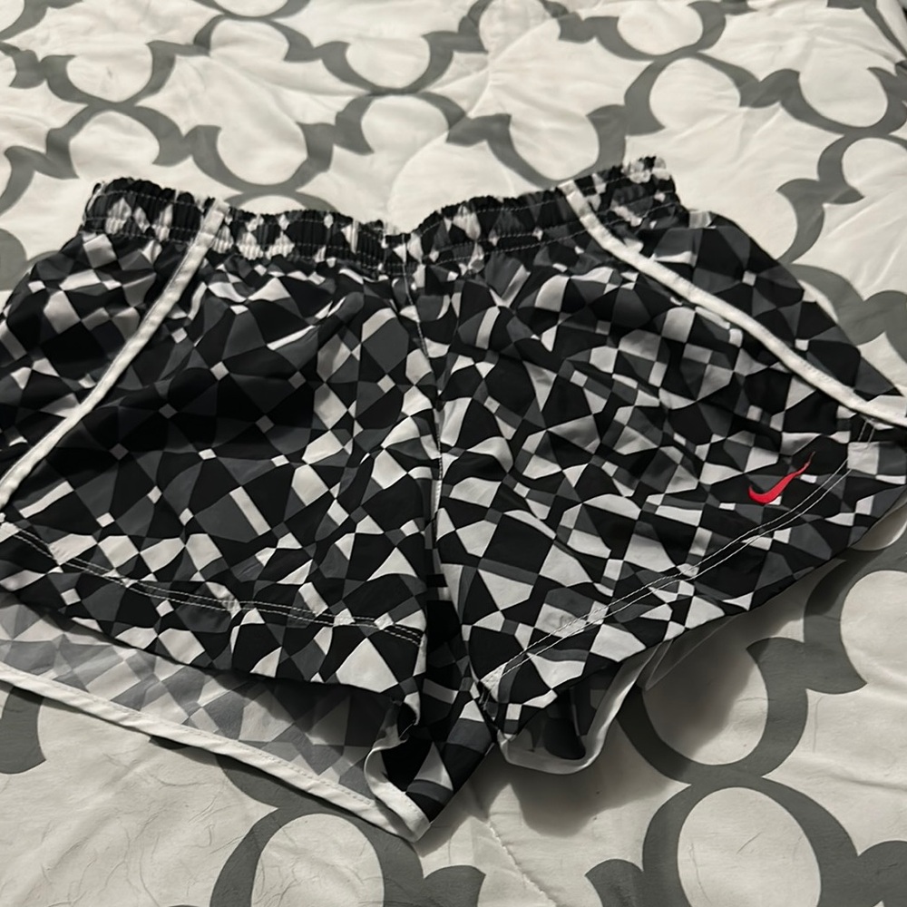 Nike Women's Black and White Patterned Athletic Shorts